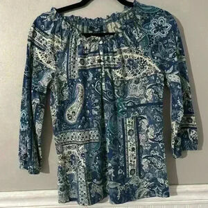 CHAPS Blue & White paisley tunic top